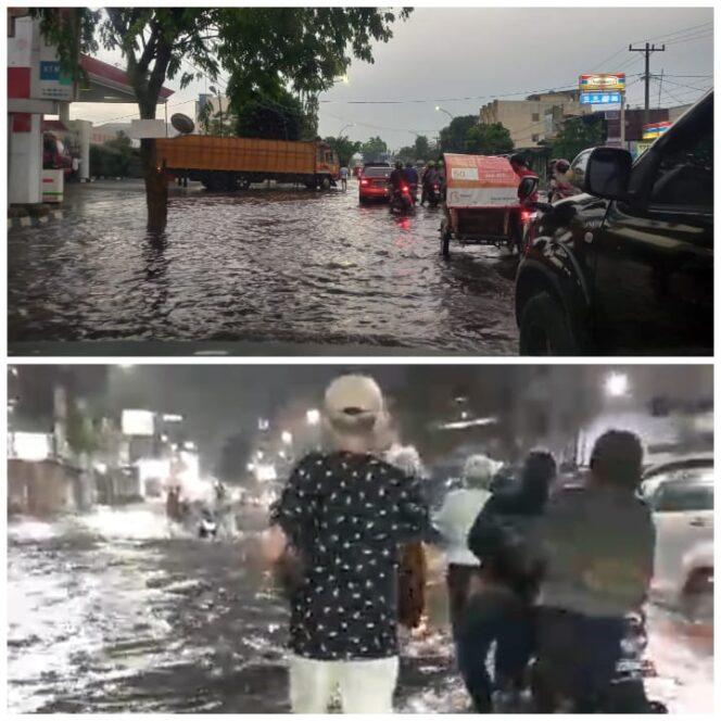 
 Banjir di Jalan Letda Sujono Dan jalan Kota Medan setinggi 30-60 Cm.
