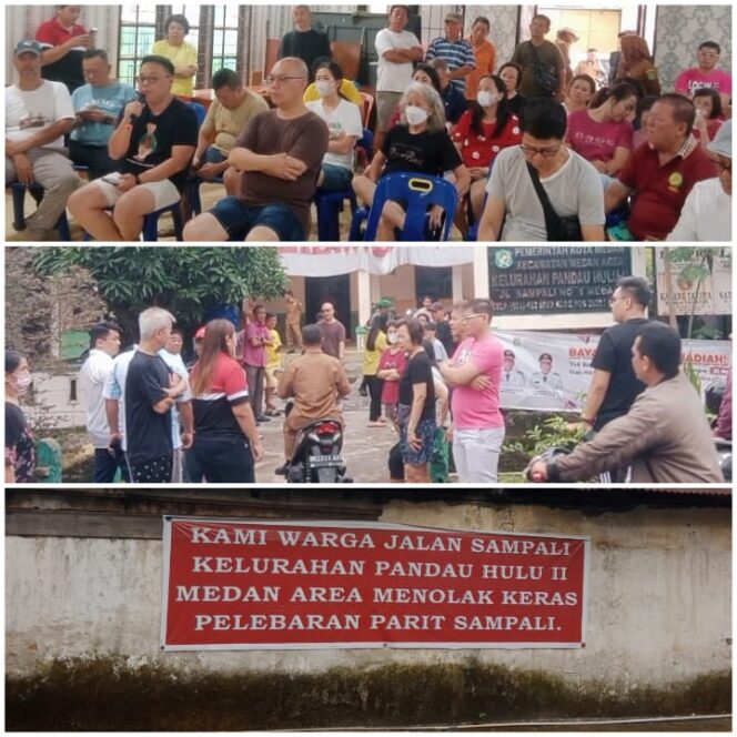 
 Puluhan Warga Jalan Sampali Kelurahan Pandau Hulu II Mendatangi Halaman Kantor Lurah.