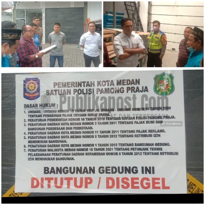 
 Tim Satpolpp Medan Melakukan Penyegelan Di Gudang PT MMI. 