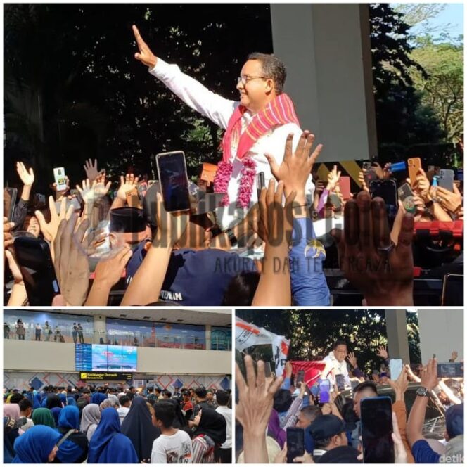 
 Ribuan orang sambut Capres Nomor Urut 1 Anies Rasyid Baswedan di Bandara Kualanamu Deliserdang. 